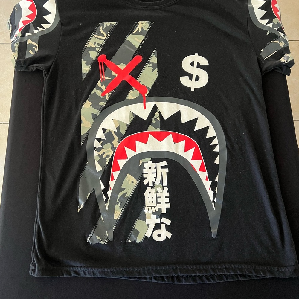 Black Graphic T-Shirt with Shark Design